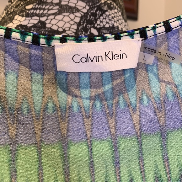 EUC Calvin Klein Blue/Green Printed Suit Top, Large - Picture 3 of 6